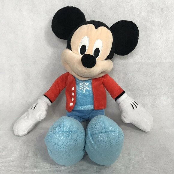Disney Mickey Mouse Snowflake Plush 21" Red Blue Sparkle Snowflake Winter 2017 - Picture 1 of 6